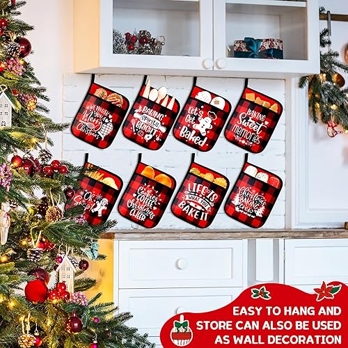 Miniatura 9 de Layhit 12 soportes para ollas de Navidad con bolsillo para horno, adornos para macetas, bolsa de galletas para hornear, cocinar, regalo de