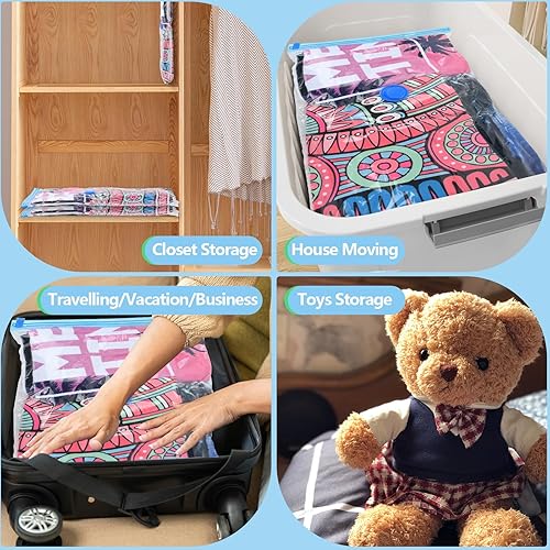 Miniatura 8 de Paquete de 15 bolsas de almacenamiento al vacío con bomba de aire eléctrica, (3 jumbo, 3 grandes, 3 medianas3 pequeñas3 rollos), bolsas selladas al