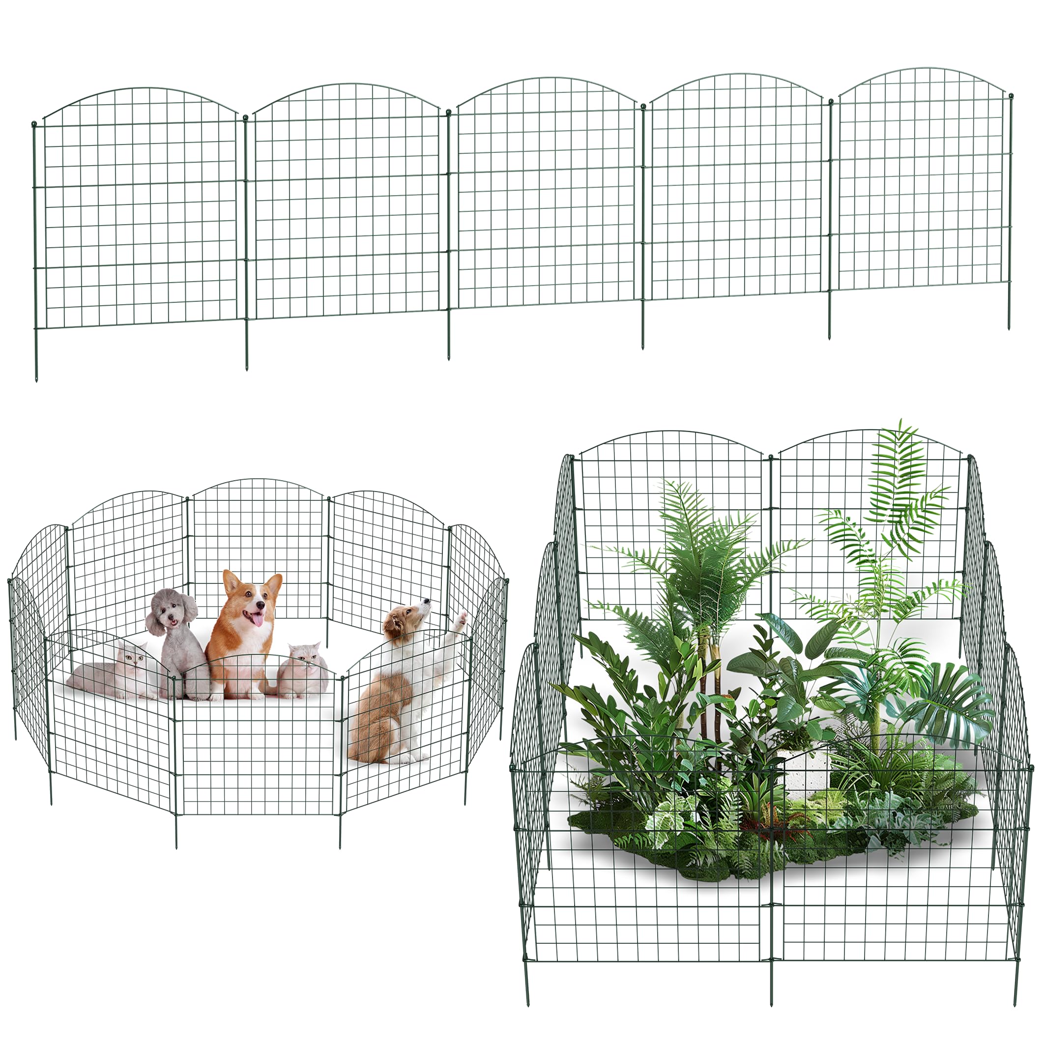 XMTECH Valla para estanque de jardín, valla de rejilla con 10 elementos de valla y 12 barras de fijación, verde, elementos decorativos de metal para jardín, estanque, parterres y perros, juego de