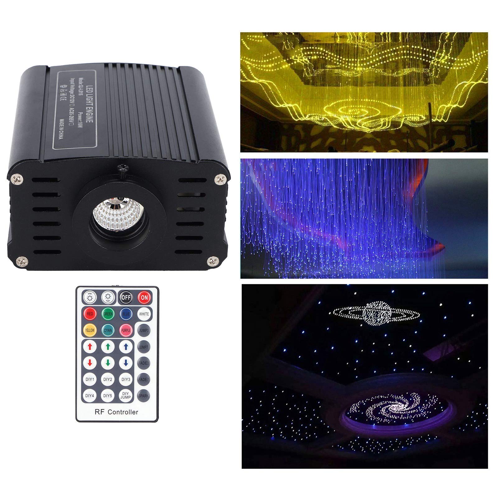 Kit Luci Soffitto In Fibra Ottica RGBW 16W, 400 Fibre 0.75mmx3m, Controllo APP E Telecomando, Sensore Musicale