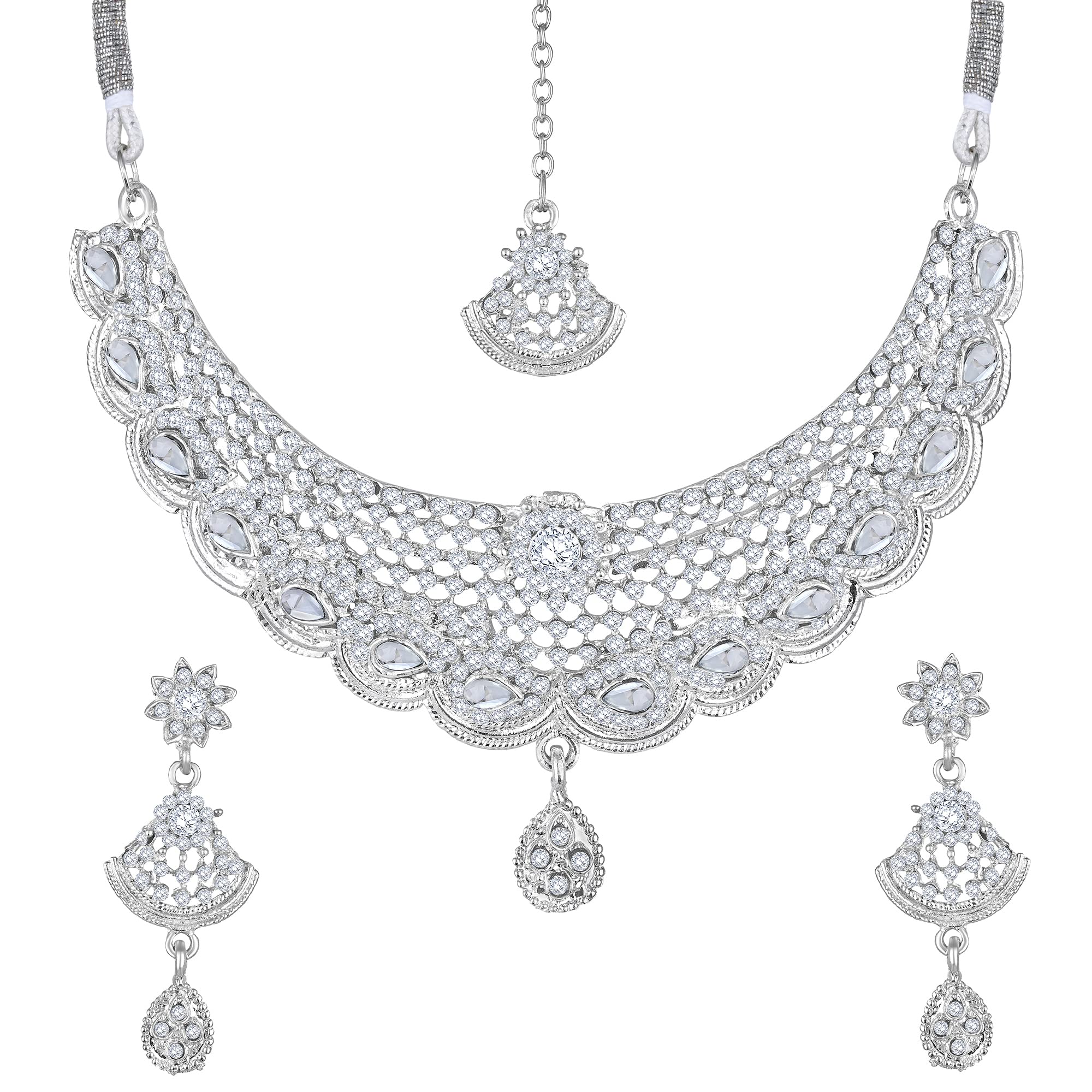 Shining Diva Fashion Diamonds Studded Silver Plated Latest Stylish Traditional Choker Necklace Jewellery Set for Women (rrsd14009s) (B0BMQ377Z4) Amazon Price History, Amazon Price Tracker