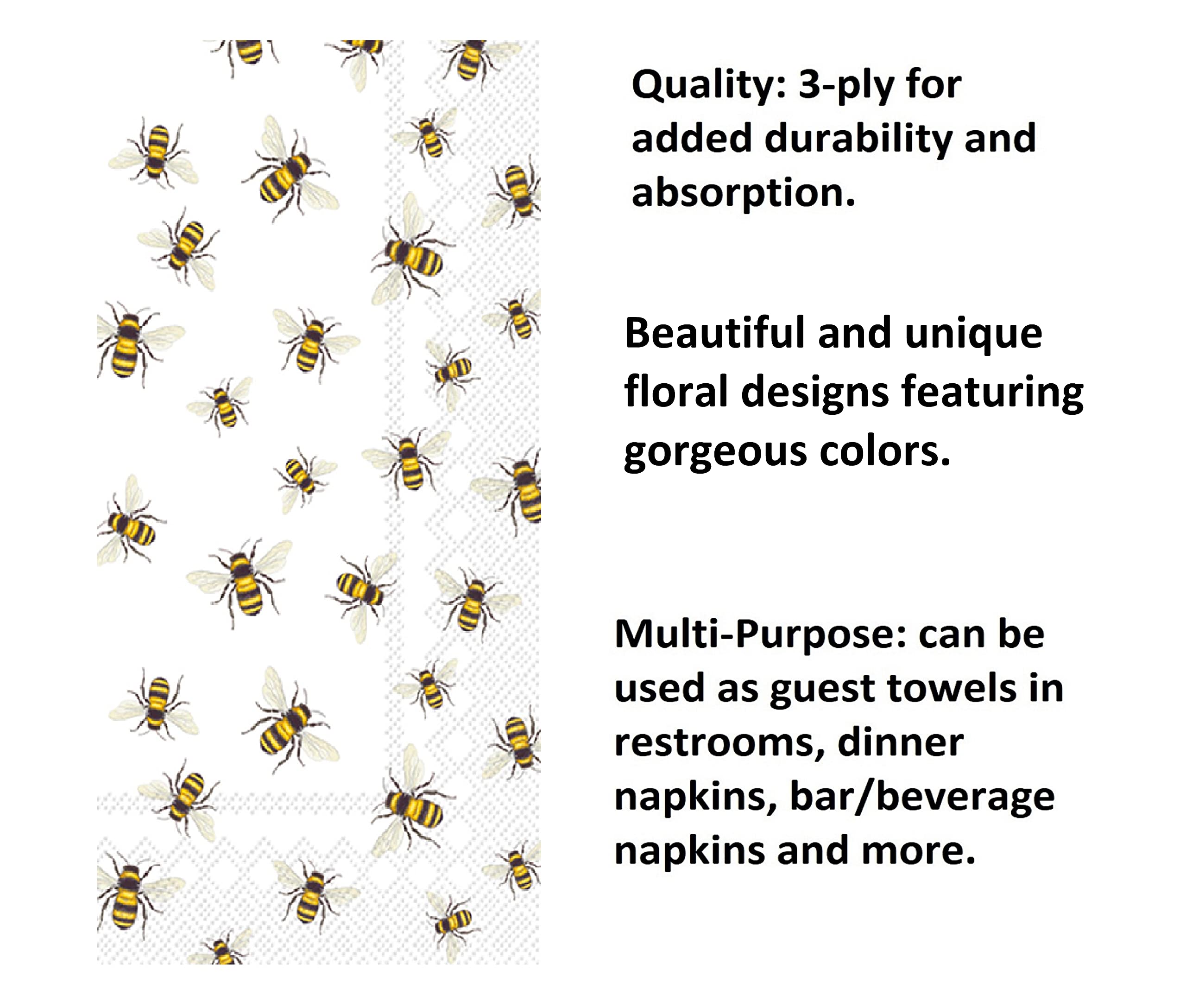 Floral Hand Towels Sets: Quality Disposable Paper Hand Towels Featuring Beautiful Flower Themes - 32 Total Floral Paper Guest Towels Per Set (Save The Bees)