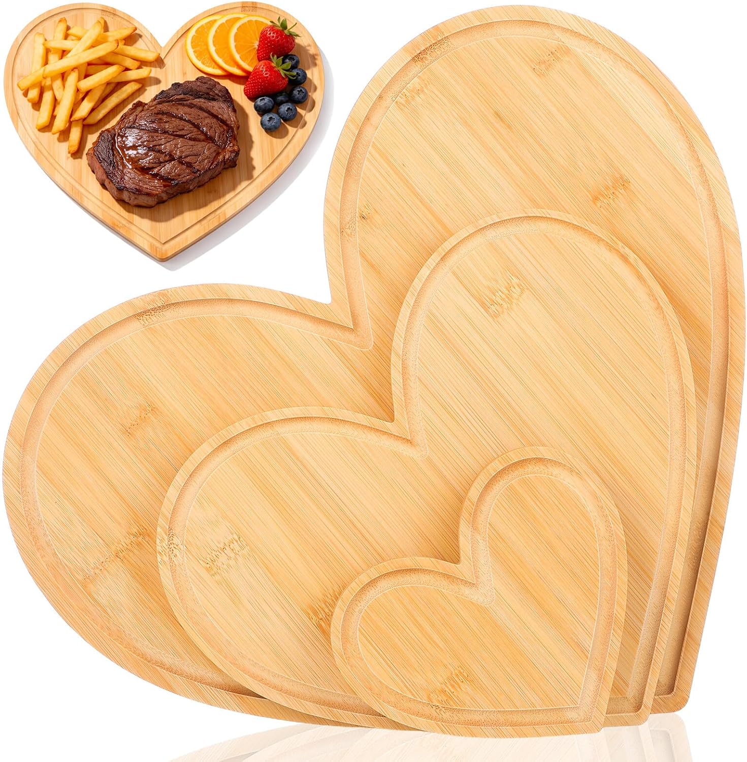 Heart Shaped Cutting Board Set, Small Charcuterie and Cheese Serving Platter, Food-grade, 3pcs Kitchen Vegetable and Meat Chopping Boards for Parties and Home Use