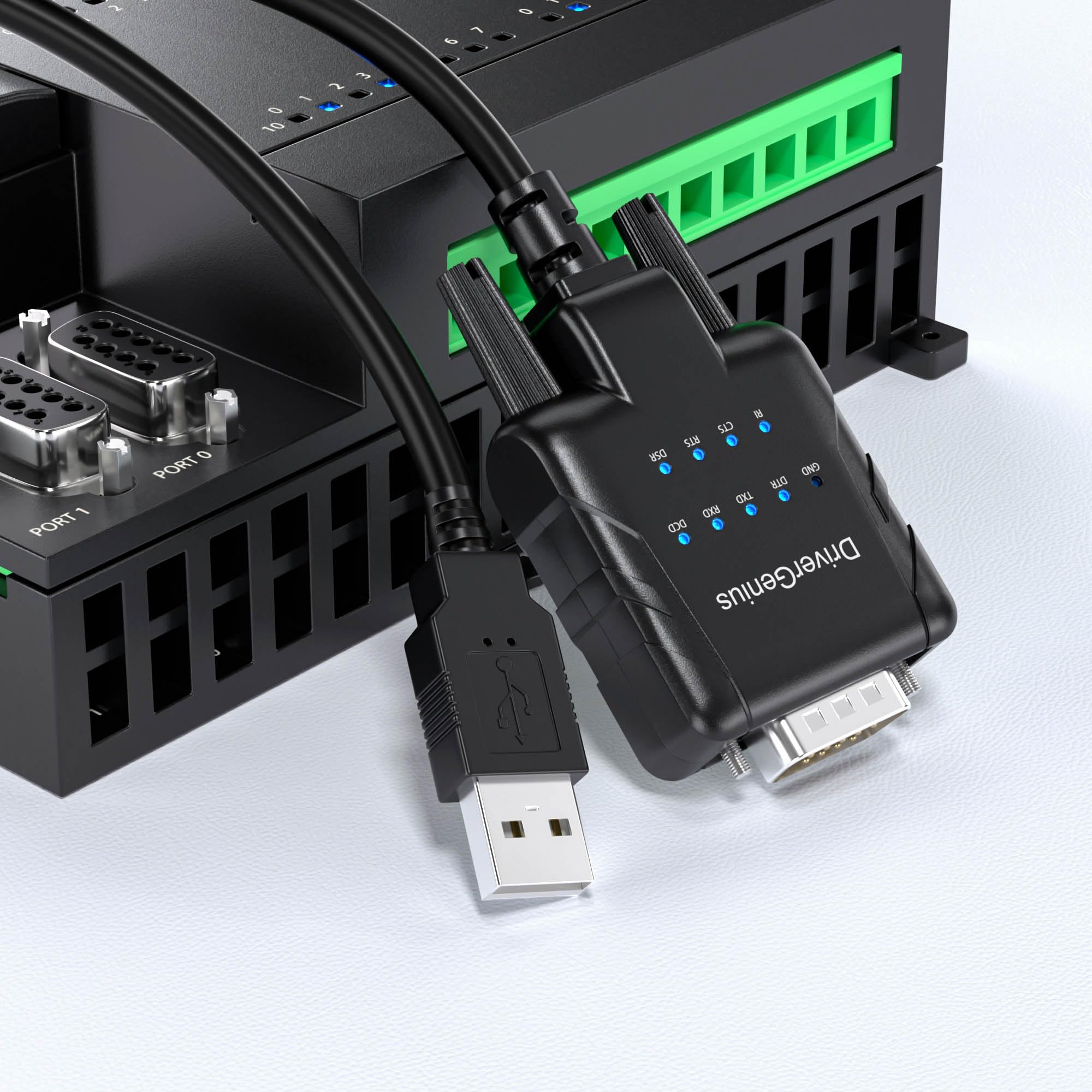 DriverGenius SerialPulseX | Adattatore USB a Seriale/RS232 con 9 x LEDs (Segnali RS232 Pin Completo) – per la Comunicazione Automatica RS232 - Windows 11, macOS, Linux