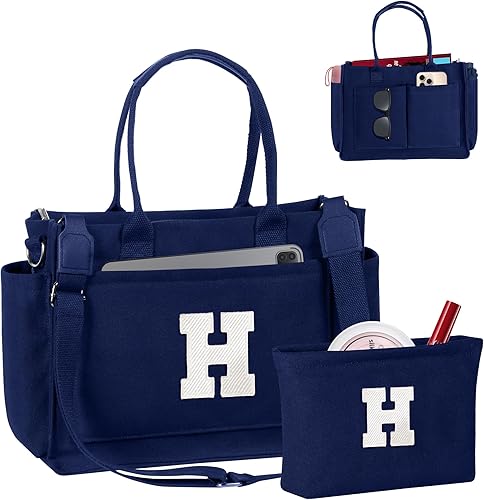 Miniatura 38 de Easter Basket Stuffers, Initial Tote Bag with Makeup Bag, Birthday Gifts for Women, Teen Girl Gifts Trendy Stuff Beige,Negro