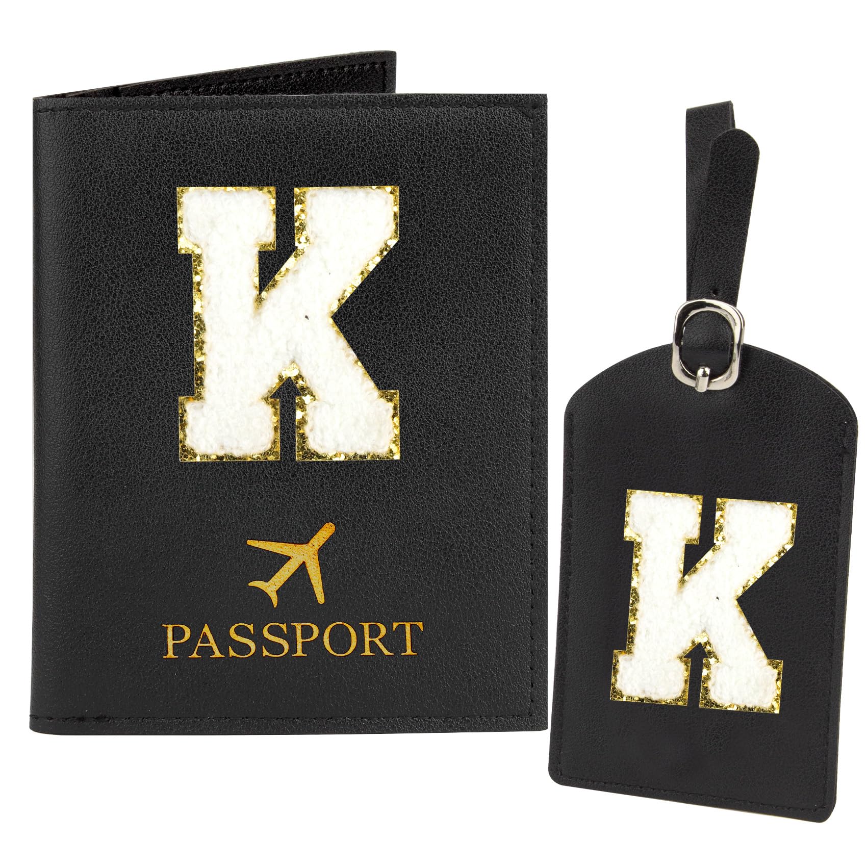 Black Passport Holder for Travel Essentials for Women Initial Luggage Tags for Suitcase PU Leather Passport Cover International Travel Must Haves
