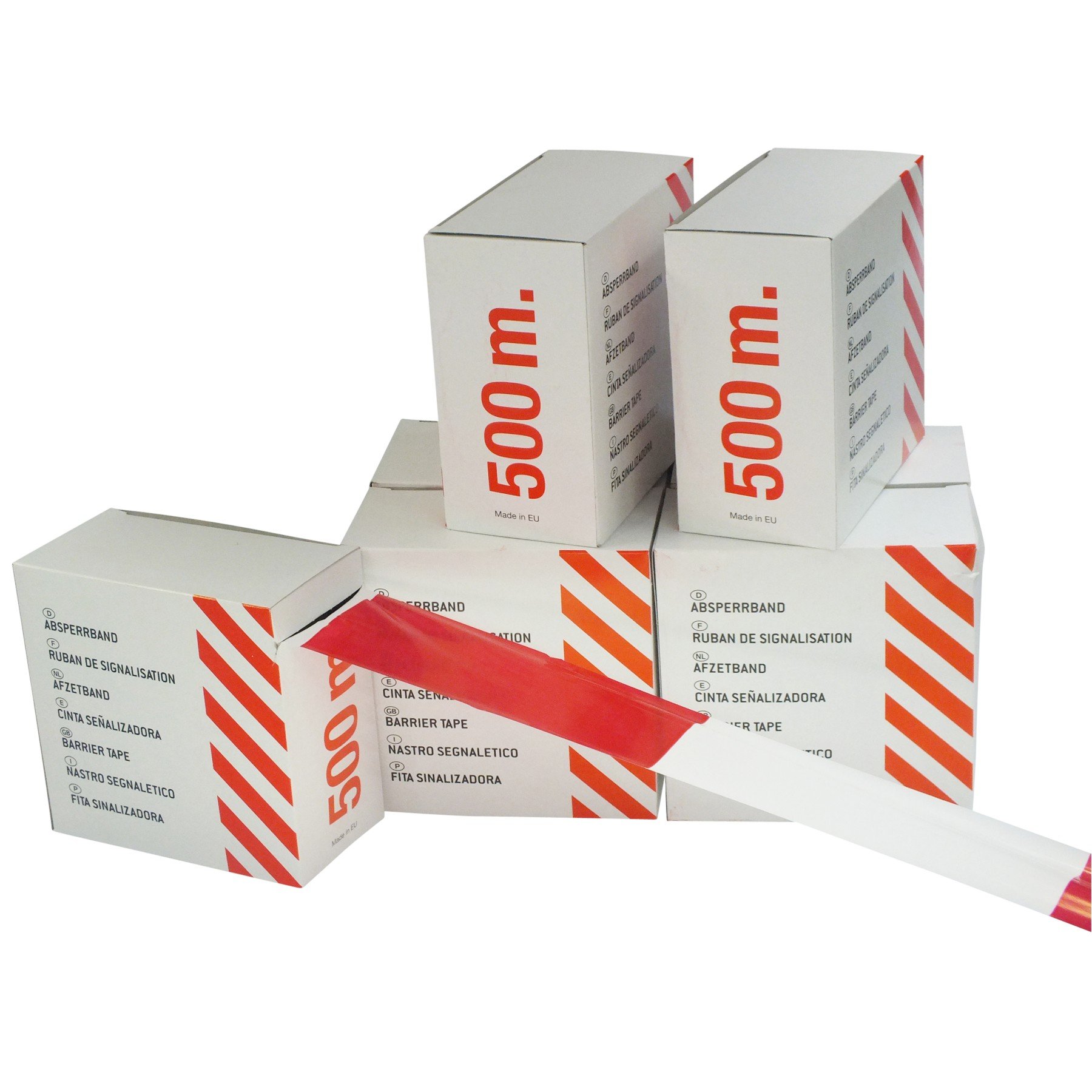 1 Rolle 500 Meter Absperrband Warnband Flatterband 500m lang 80mm breit rot/weiß doppelseitig geblock rot Weiss im Abrollkarton für Ihre Veranstaltung Gefahrenstelle Baustelle