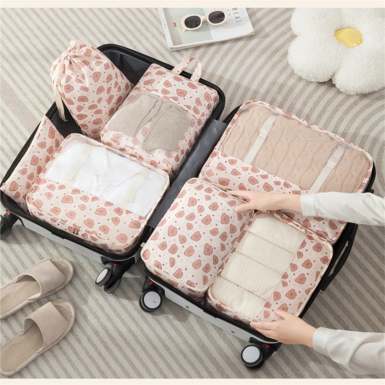7 pezzi di cubo da viaggio for riporre vestiti, scarpe, articoli toeletta, for valigie e per Vestiti, Scarpe, Cosmetici(Bright pink)