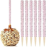 Vista 14 de 32 PIEZAS de Palitos de Manzana de Caramelo Brillantes de Bambú, Brochetas de Punta de Madera con Envoltura de Malla de Diamantes y Pedrería