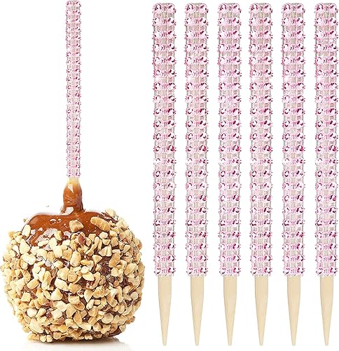 Miniatura 14 de 32 PIEZAS de Palitos de Manzana de Caramelo Brillantes de Bambú, Brochetas de Punta de Madera con Envoltura de Malla de Diamantes y Pedrería