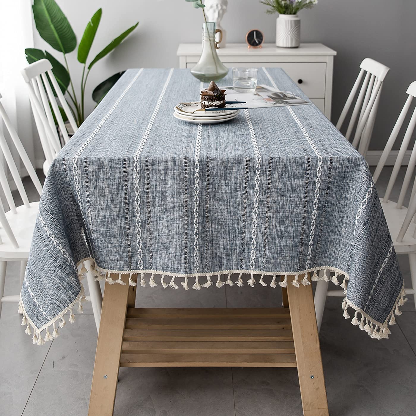 Tovaglia in cotone e lino, 90 x 340 cm, resistente, antipolvere, rettangolare, per cucina, tavolo da pranzo, elegante e resistente, biancheria da tavola per eventi speciali