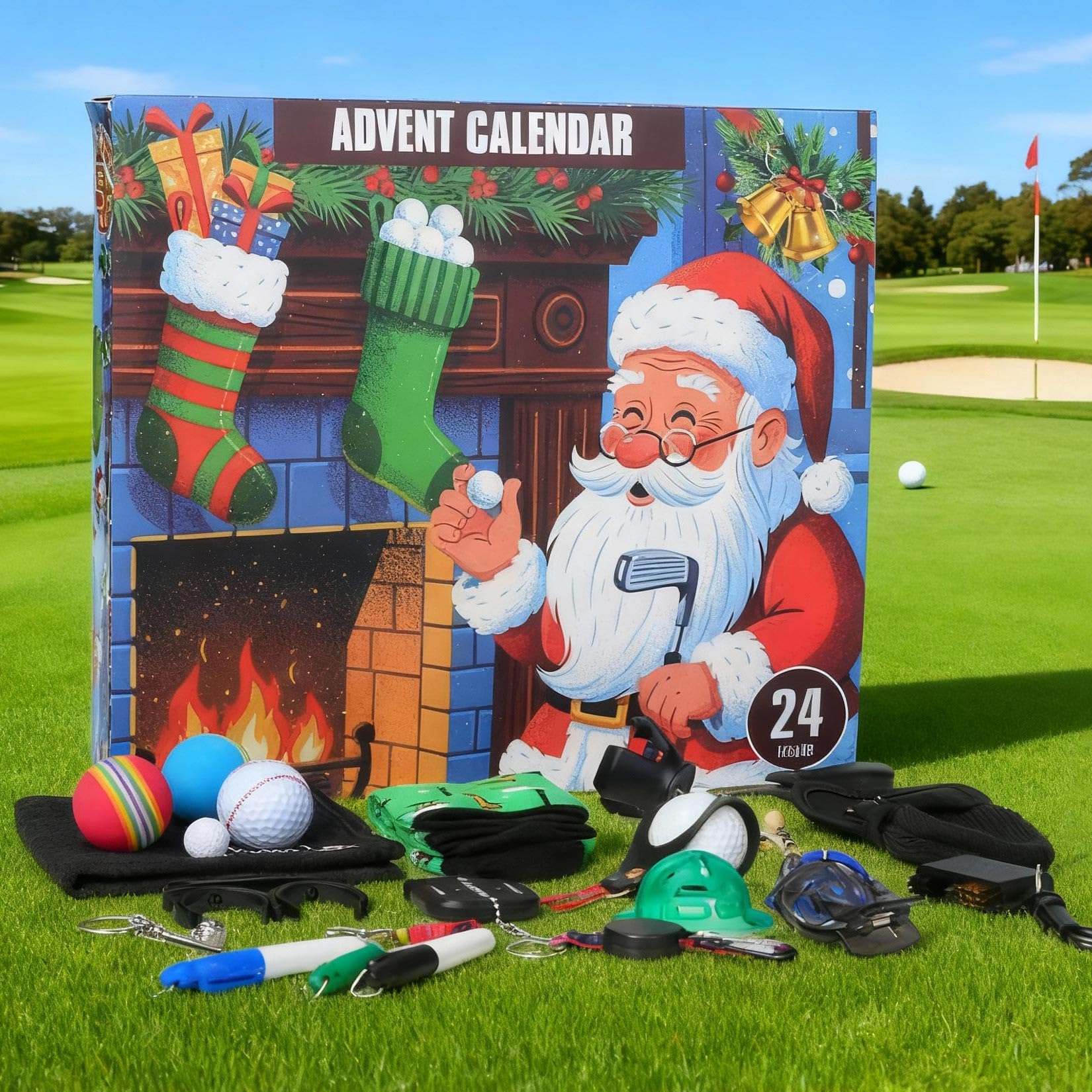 2025 Golf Golf Calendario de Adviento para hombres,regalos de copa de Navidad de 24 días para el padre marido novio con accesorios de golf bolas, contador de puntuación, calcetines, etc