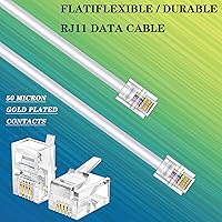 Vista 7 de Paquete de 3 cables de extensión de teléfono de 6 pulgadas con enchufes RJ11 6P4C estándar para teléfono fijo y fax (3, blanco, 1 pie)