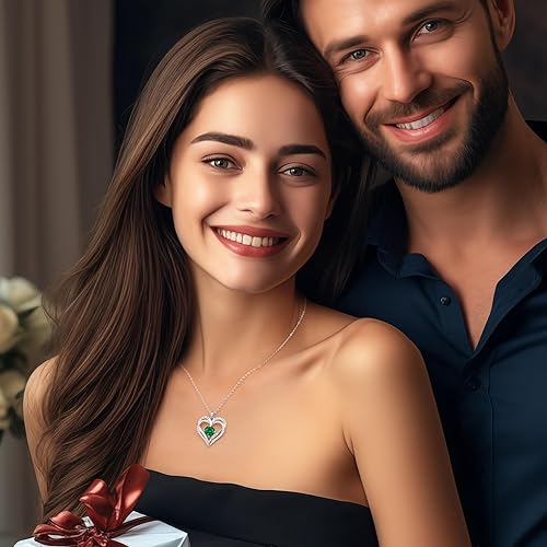 Miniatura 2 de LOUISA SECRET Love Heart Birthstone Necklaces for Women, Birthday Gift for Girlfriend, Anniversary Jewelry Gift for Wife Her, 925 Sterling Silver