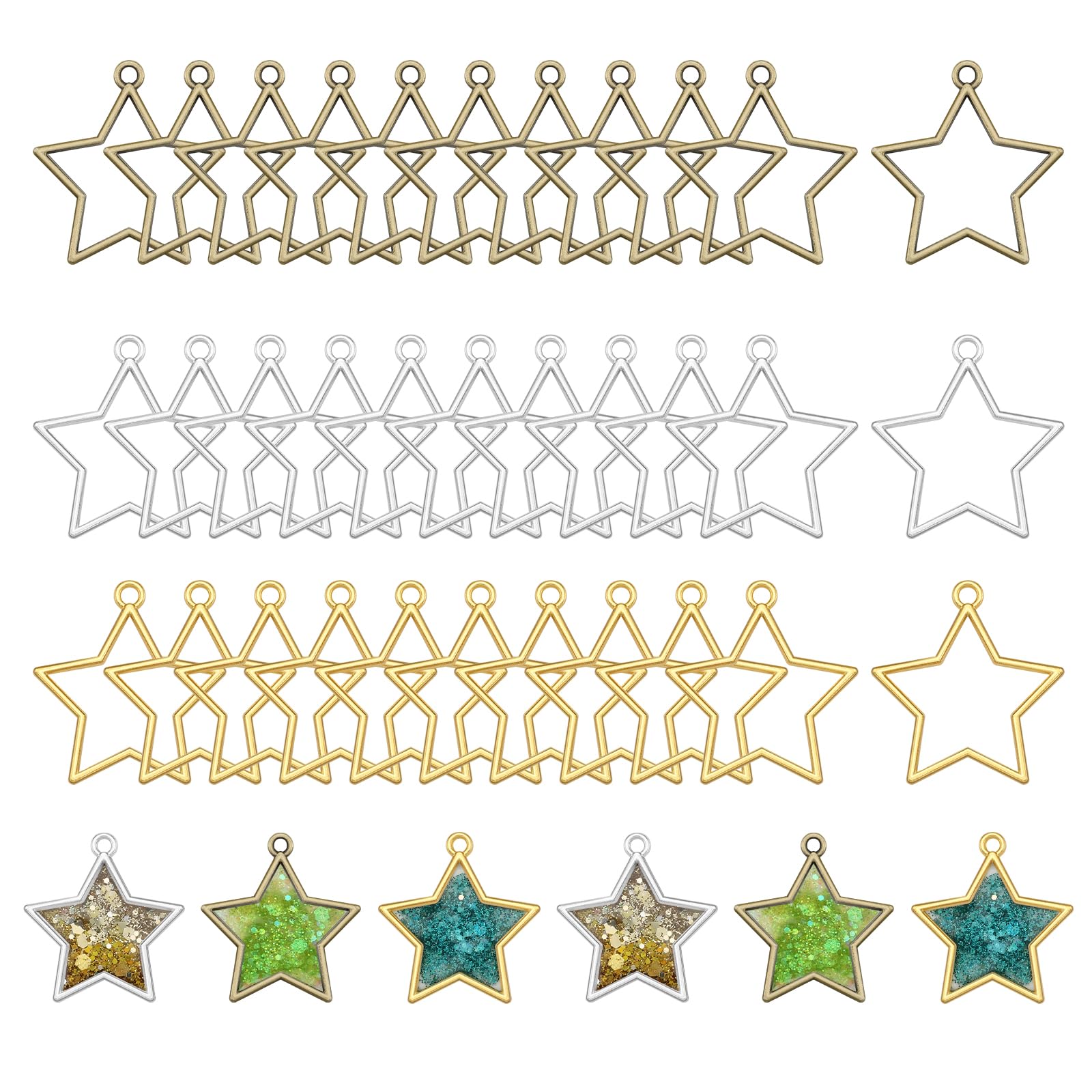 Luxeu Resin Craft Bezels, 30 Pcs Hollow Frame for DIY Crafts, Open Bezel for Resin Casting, Keyring Decorations