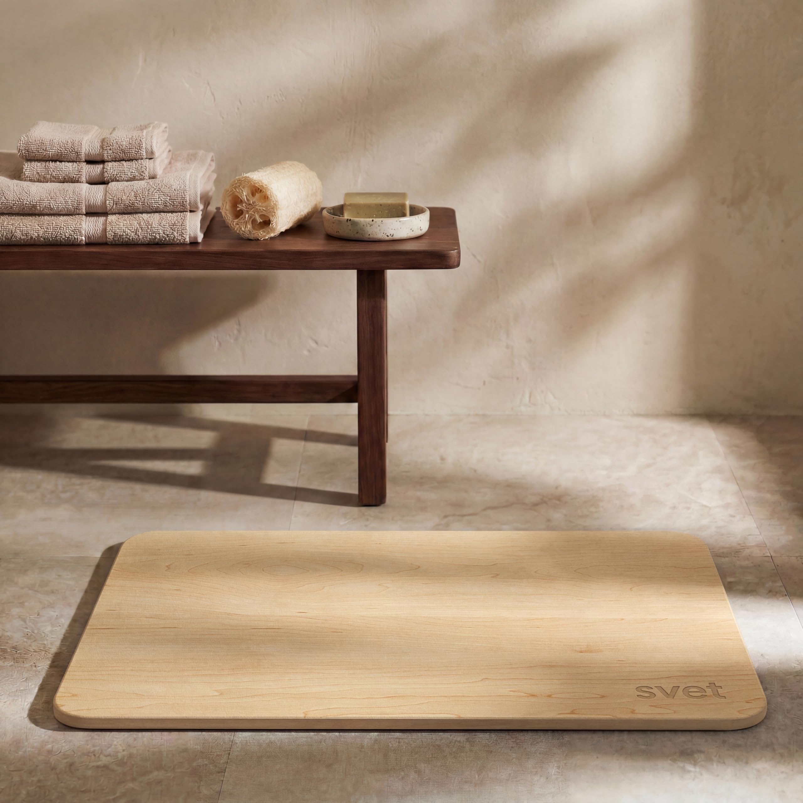 Svet - Alfombra Diatomita Baño - Secado Rápido y Ultra Absorbente, Antideslizante, Antibacteriana y Antihongos, Alfombrilla Baño Diatomita de Piedra. (Haya)