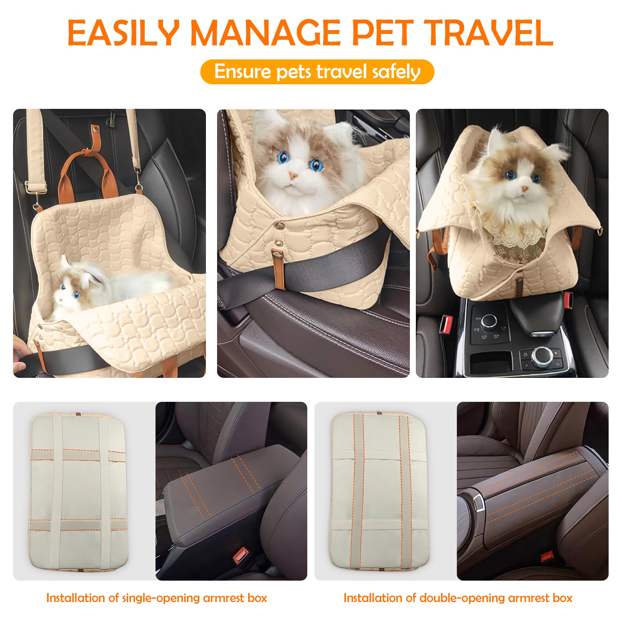 ALLSOPETS Sac pour Chien Sac à Main Portable pour Chat Sac à Bandoulière pour Animaux de Compagnie Siège de Voiture pour Chien avec Laisse de Sécurité et Poches pour Chiens Chiots Chats Kaki