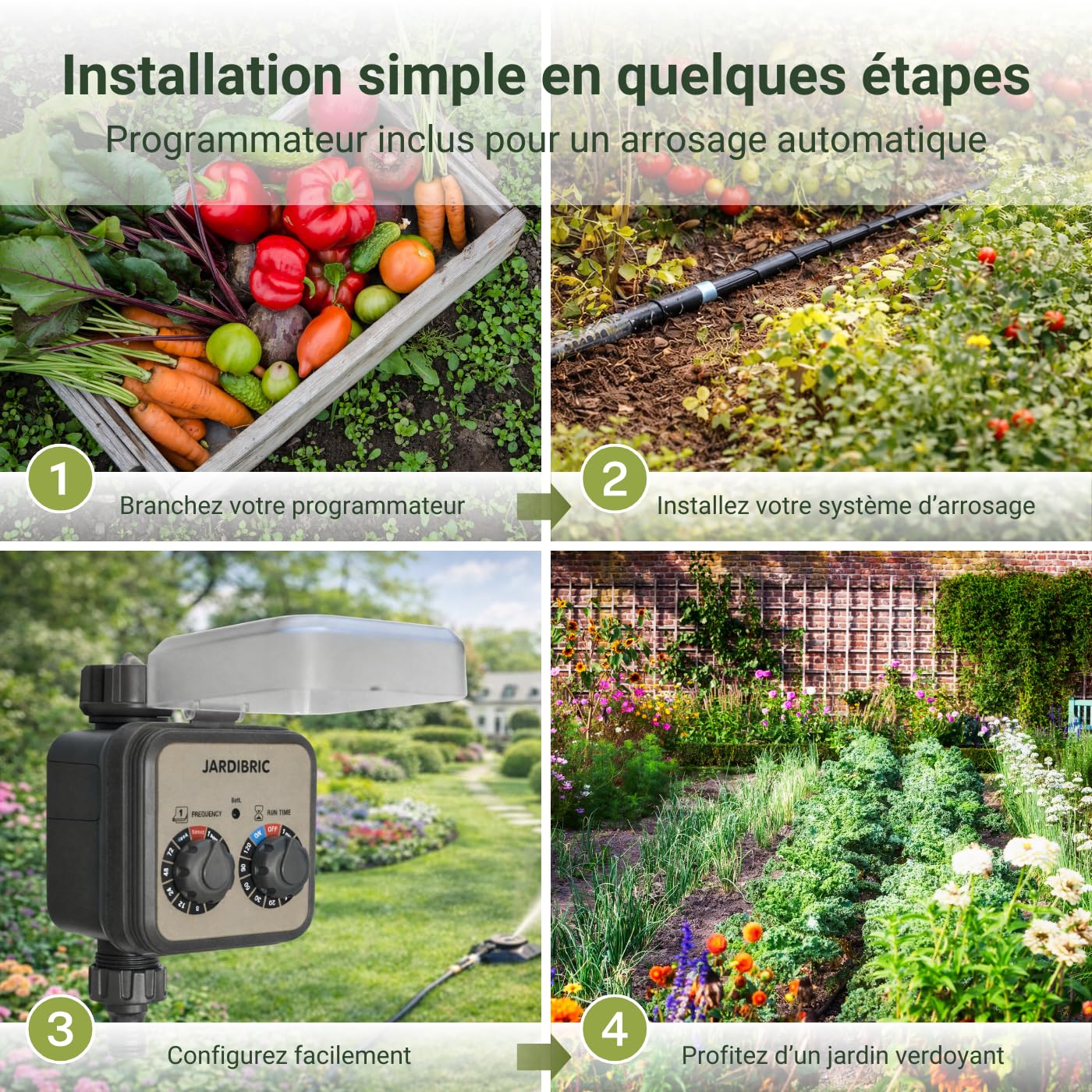 Jardibric - Kit Goutte à Goutte 25 m² Sans Pression 0 Bar - Programmateur - 40 m Tuyau 6 mm - 30 Goutteurs Réglables