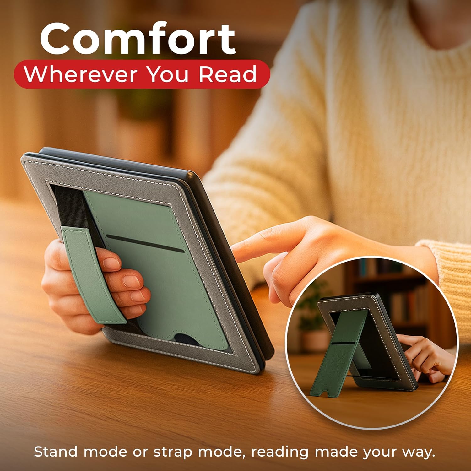 Promot Personalized Vegan Leather Case for Kindle Paperwhite 7" (12th Gen, 2024) & Kindle Colorsoft Signature Edition - Custom Name, Magnetic Closure, Stand, Hand Strap, Auto Sleep/Wake (Sage)