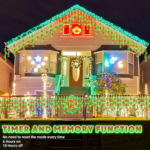 Miniatura 5 de Luces LED de carámbano de Navidad de 132 pies, 1280 pies, extralargas, 8 modos, impermeable, con 240 gotas, luces colgantes de hadas con control