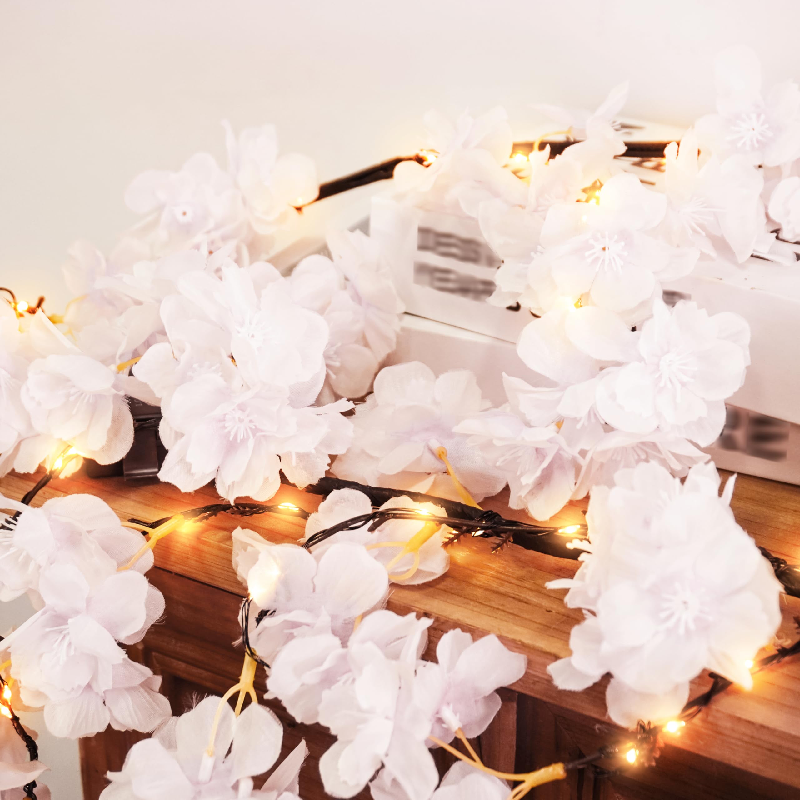 obbsie Beleuchtete Kirschblüten-Girlande mit 100 Lichterketten, Timer, batteriebetrieben, künstliche Kirschblüten, Blumengirlande mit Lichtern für Kaminsims, Zuhause, Hochzeit, Party Küche, Haushalt & Wohnen