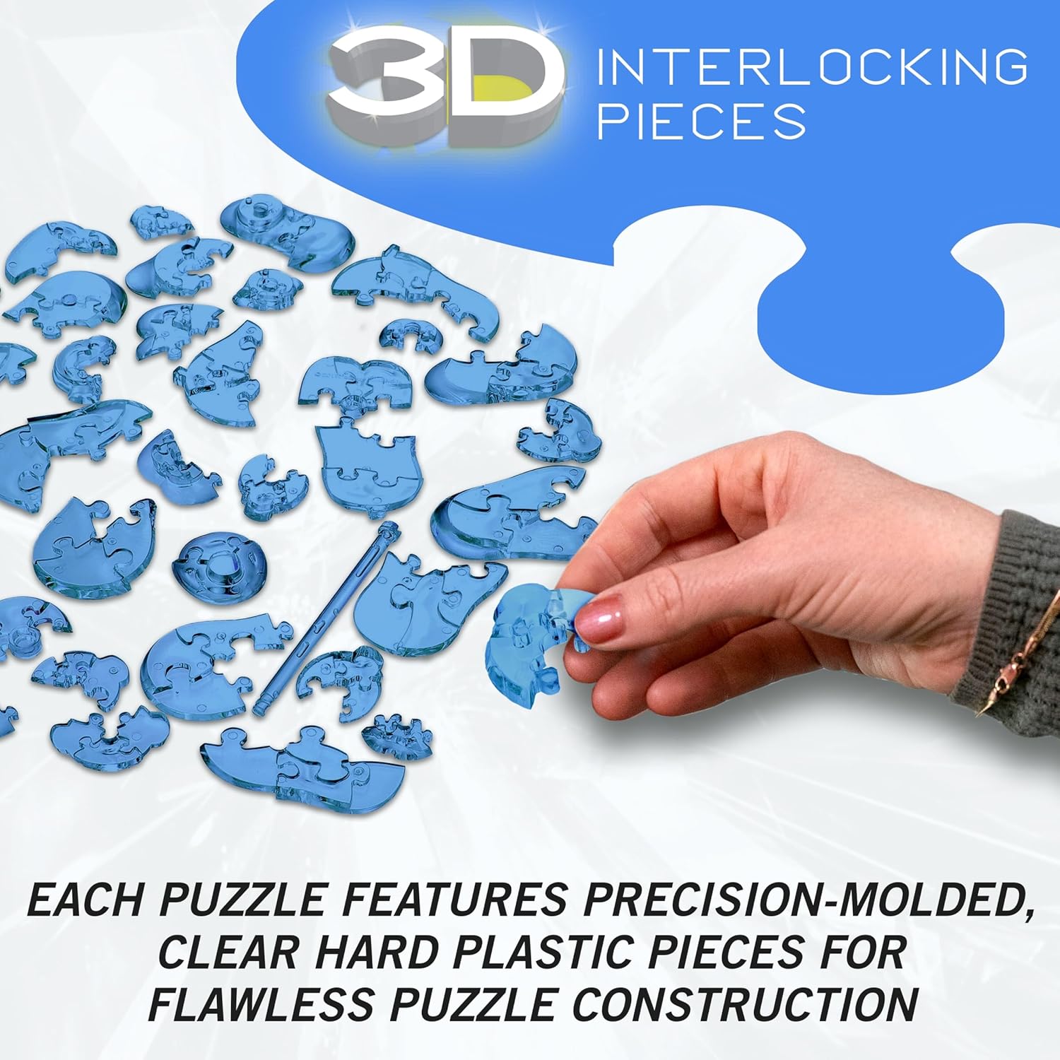 BePuzzled Glowing Moon 3D Crystal Puzzle – Glow in the Dark Interlocking Brain Teaser for Teens & Adults Ages 12+, Challenging 3D Jigsaw Display Puzzle