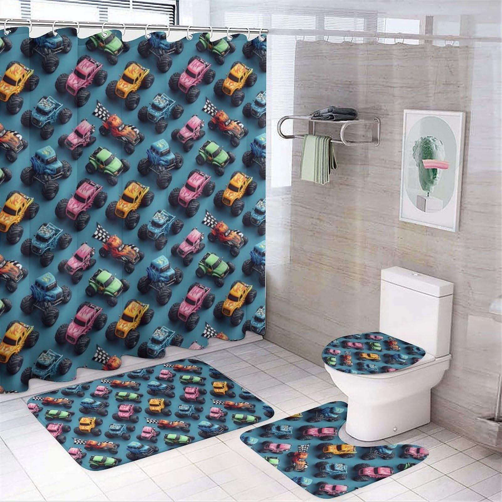 Juego de baño de camiones todoterreno ideal para renovar el aseo juvenil con estilo moderno