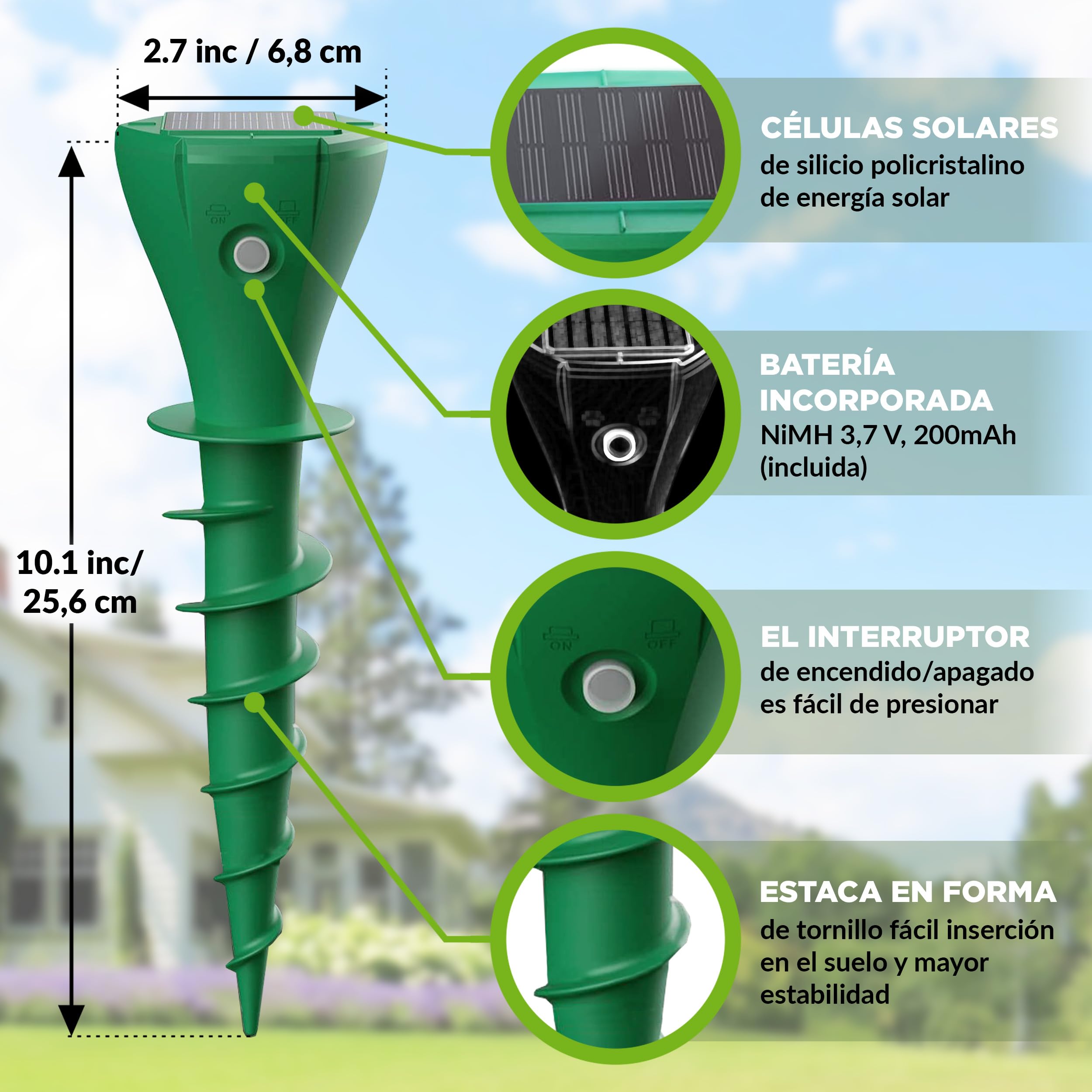 ISOTRONIC Repelente Solar para Topos, topillos y Serpientes – Incluye estaca para el Suelo – Alcance Efectivo de 700 m² (4 Unidades)