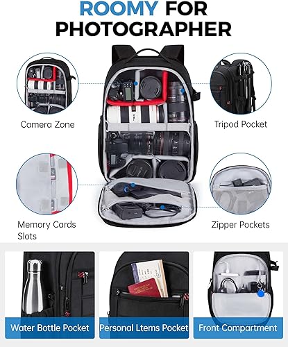 Miniatura 4 de BAGSMART Mochila para cámara, bolsas expandibles para cámara DSLR SLR para fotógrafos, mochila de viaje para fotografía con compartimento para