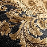 Vista 3 de QIHANG European Classic Black Damask Stereo Deep Embossed Wallpaper Roll for Living Room Hotel Tv Backdrop 0.53m x 10m=5.3m2