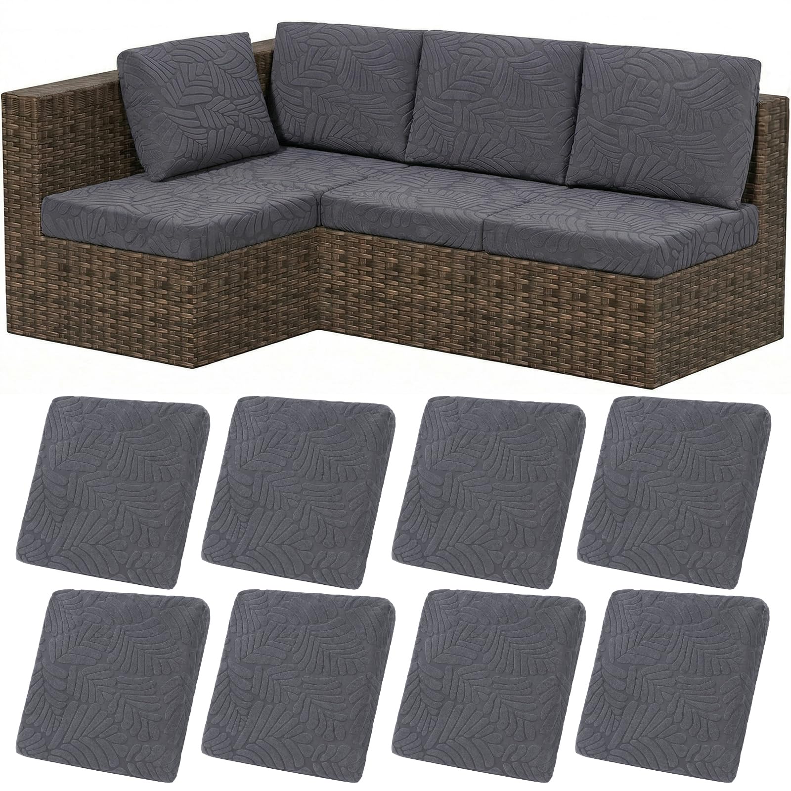 Photo 1 of ***MISSING PARTS***
HEBE Stretch Patio Cushion Covers Set 8pcs,Waterproof Outdoor Couch Covers Replacement,Washable Reusable Seat Cushion Slipcovers for Patio Furniture Protector,Chair Cushion Cover