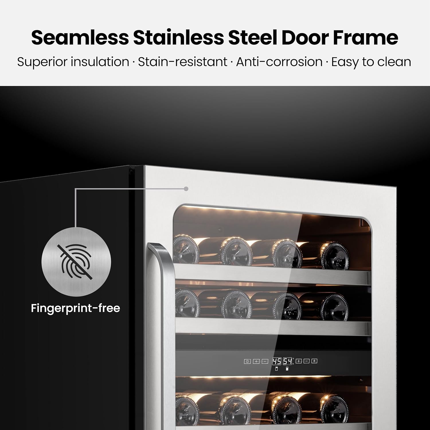 24 inch Wine Refrigerator Cooler 46 Bottles 40-65 ℉ Dual Zone Wine Fridge Under Counter with Glass Door 3 LED Built-in or Freestanding Adjustable Shelves Seamless Frame for Home Bar Kitchen 5.65 cu.ft