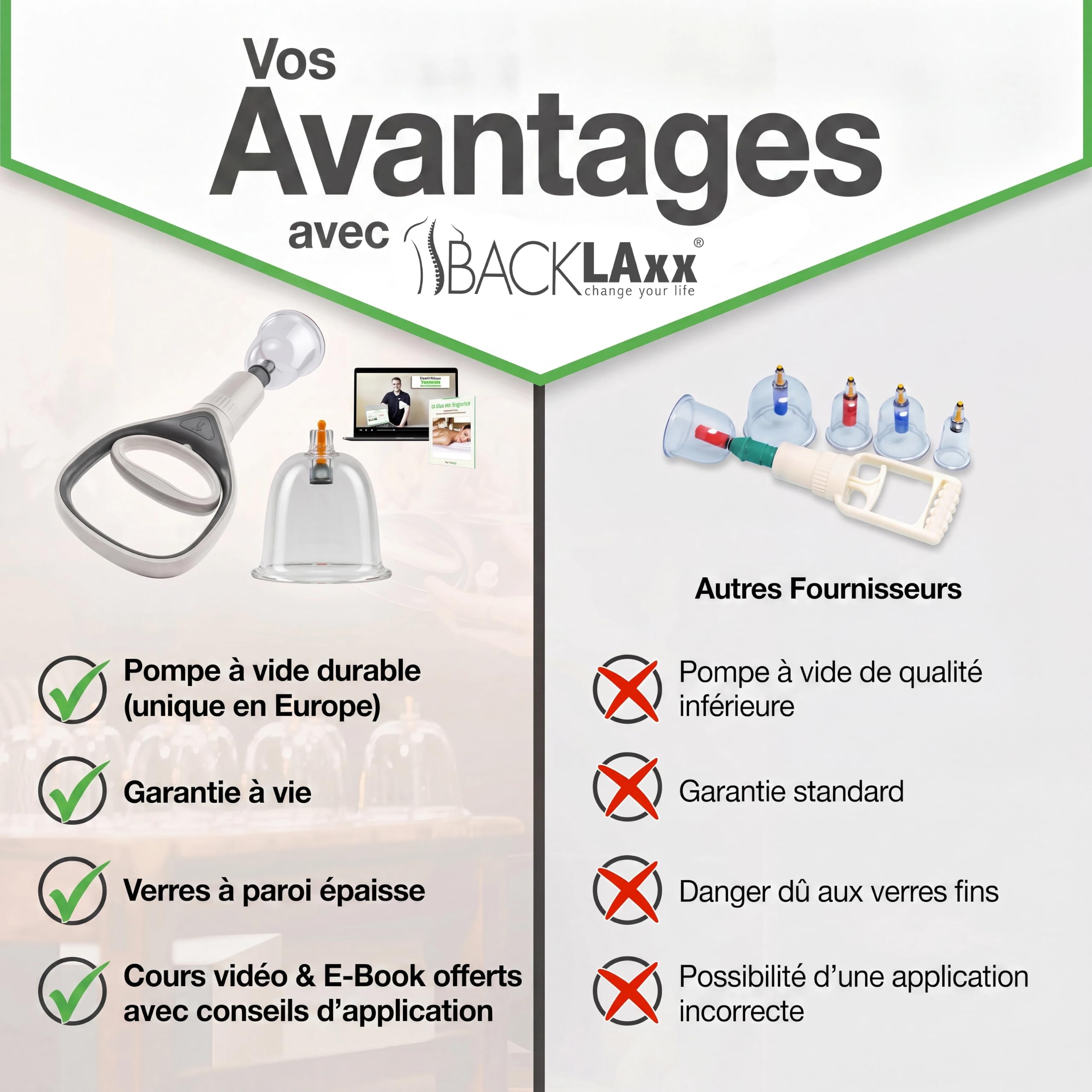 BACKLAxx ® Ventouses thérapeutiques avec pompe à vide | Ventouse massage médicale anticellulite avec aimants (12 pièces) | Cupping ventouse pour visage, dos et corps entier | Kit hijama complet