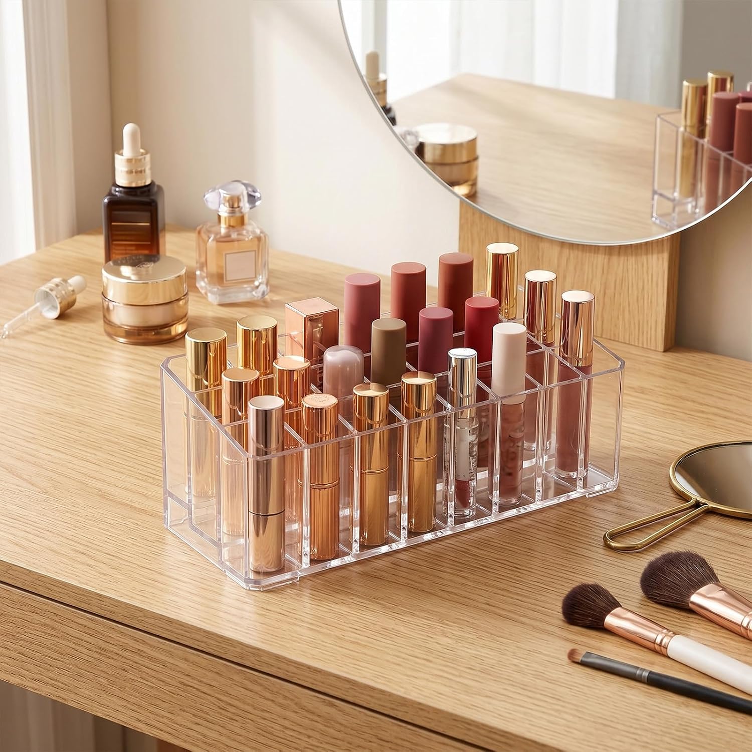 Lipstick Organizer Acrylic Clear 24 Slot Makeup Holder