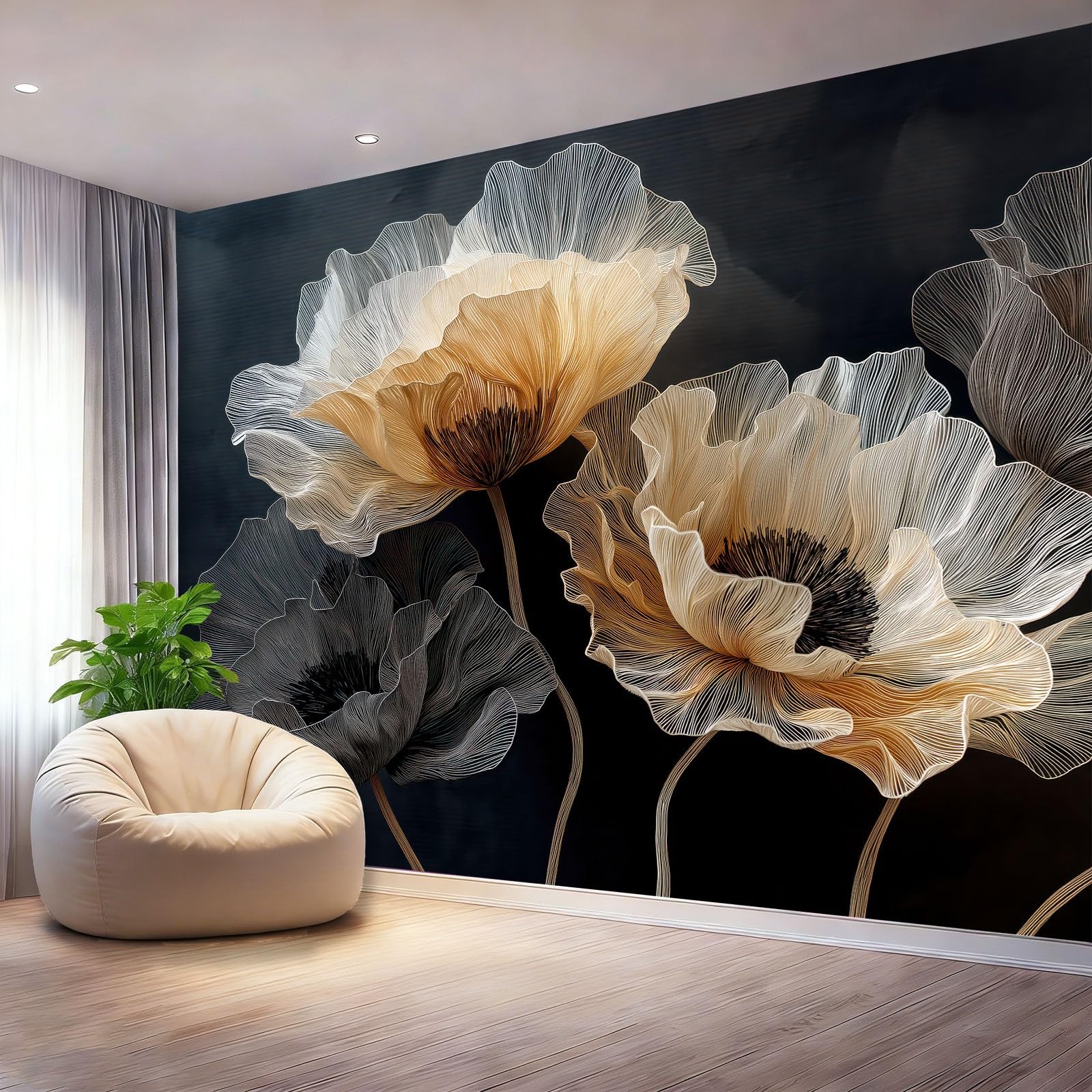 Tapeta fotografia rośliny kwiaty gałęzie i liście murale ścienne fototapeta, kremowa dekoracja ścienna do salonu sypialni pokoju dziecięcego dekoracja domu, 350 x 256 cm