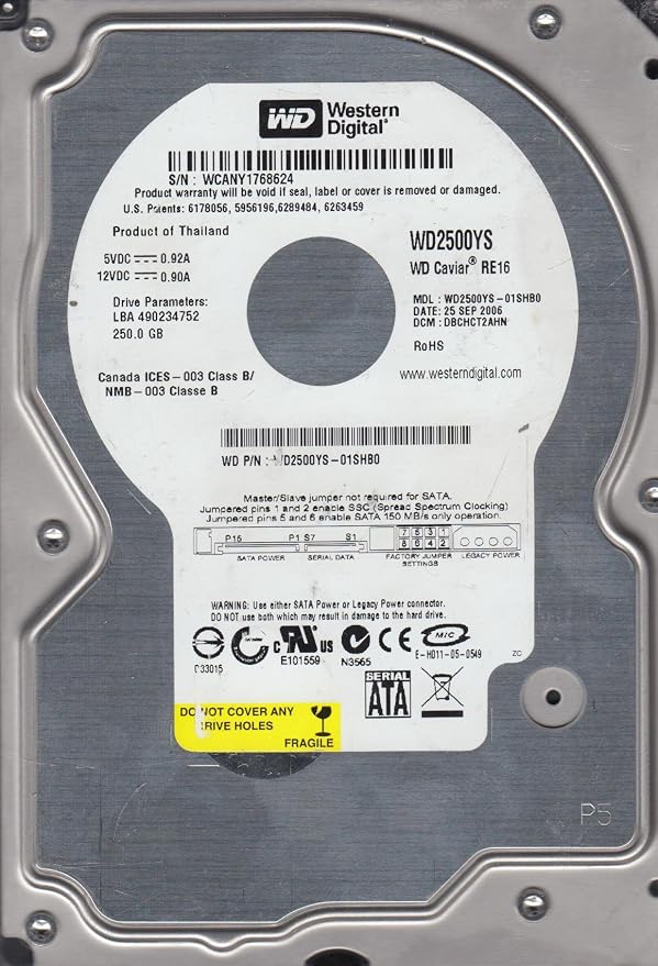 Western Digital – WD2500YS-01SHB0, DCM DBCHCT2AHN, Western Digital 250GB SATA 