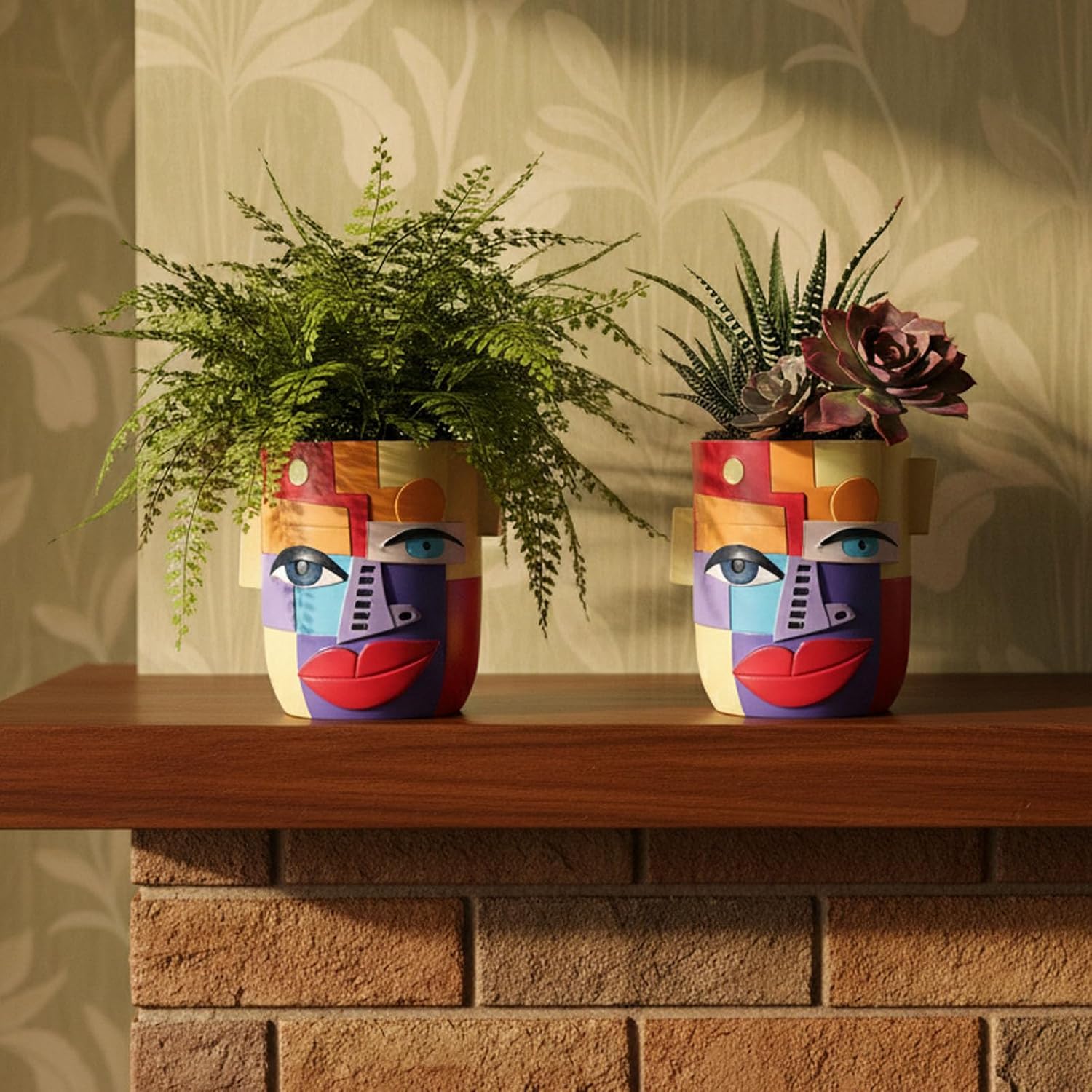 Abstract Face Planter Pot, Modern Face Planter for Indoor Plants, Colorful Cubist-Inspired Resin Plant Pot for Succulents Pothos Faux Flowers, Unique Small Planter for Shelf Table Desk Home Decor