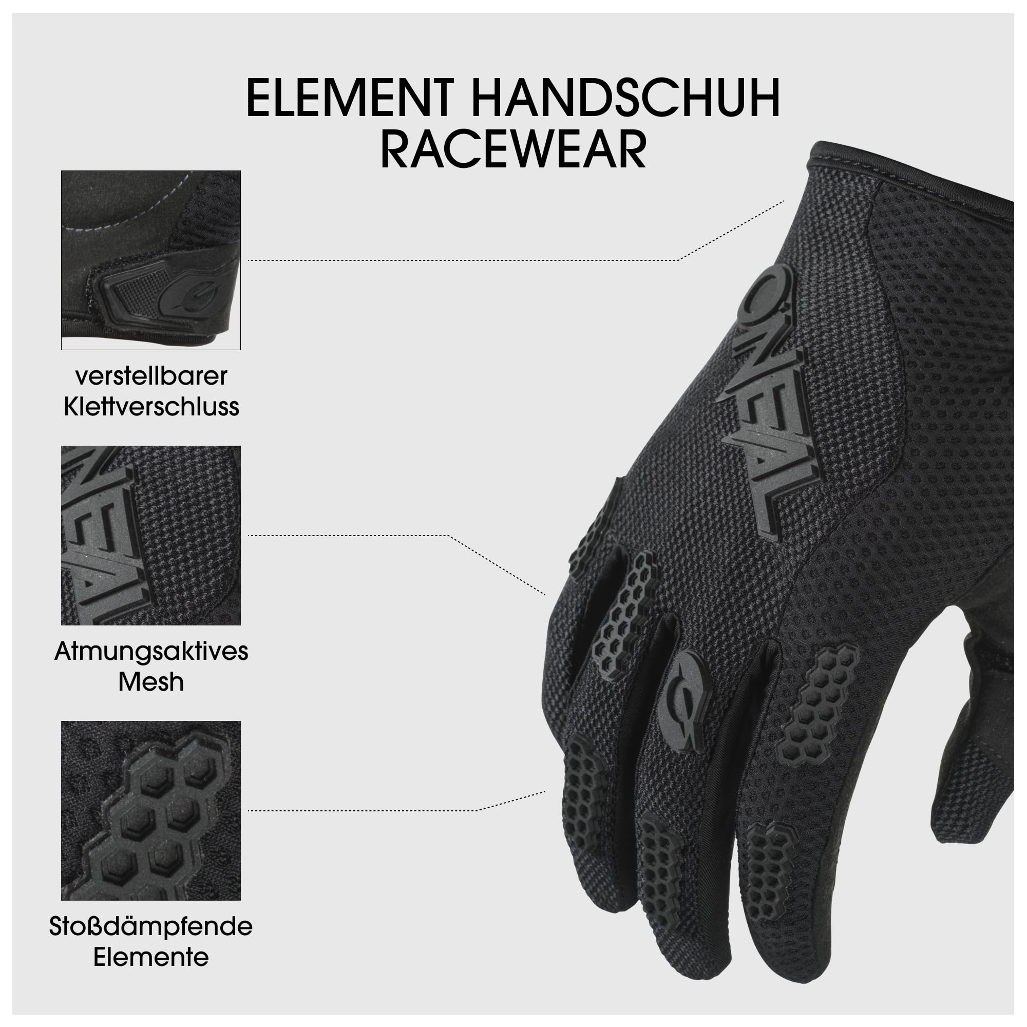 O'NEAL Bicycle & Motocross Gloves Kids MX MTB DH FR Downhill Freeride Durable Flexible Materials Ventilated Palm Element Youth Glove Black Blue Size M