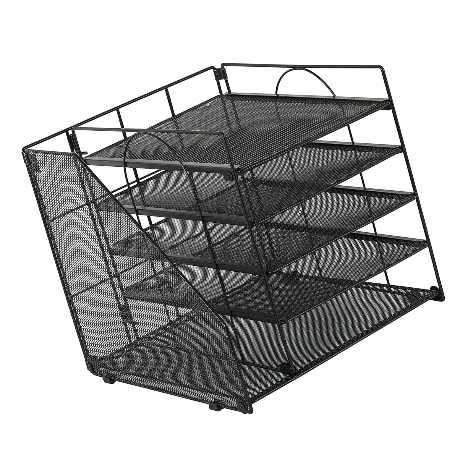 Space Saving Metal Desk Organiser 5-Tiered Letter Tray Document with Magazine Stand for Supplies Desktop File Metal