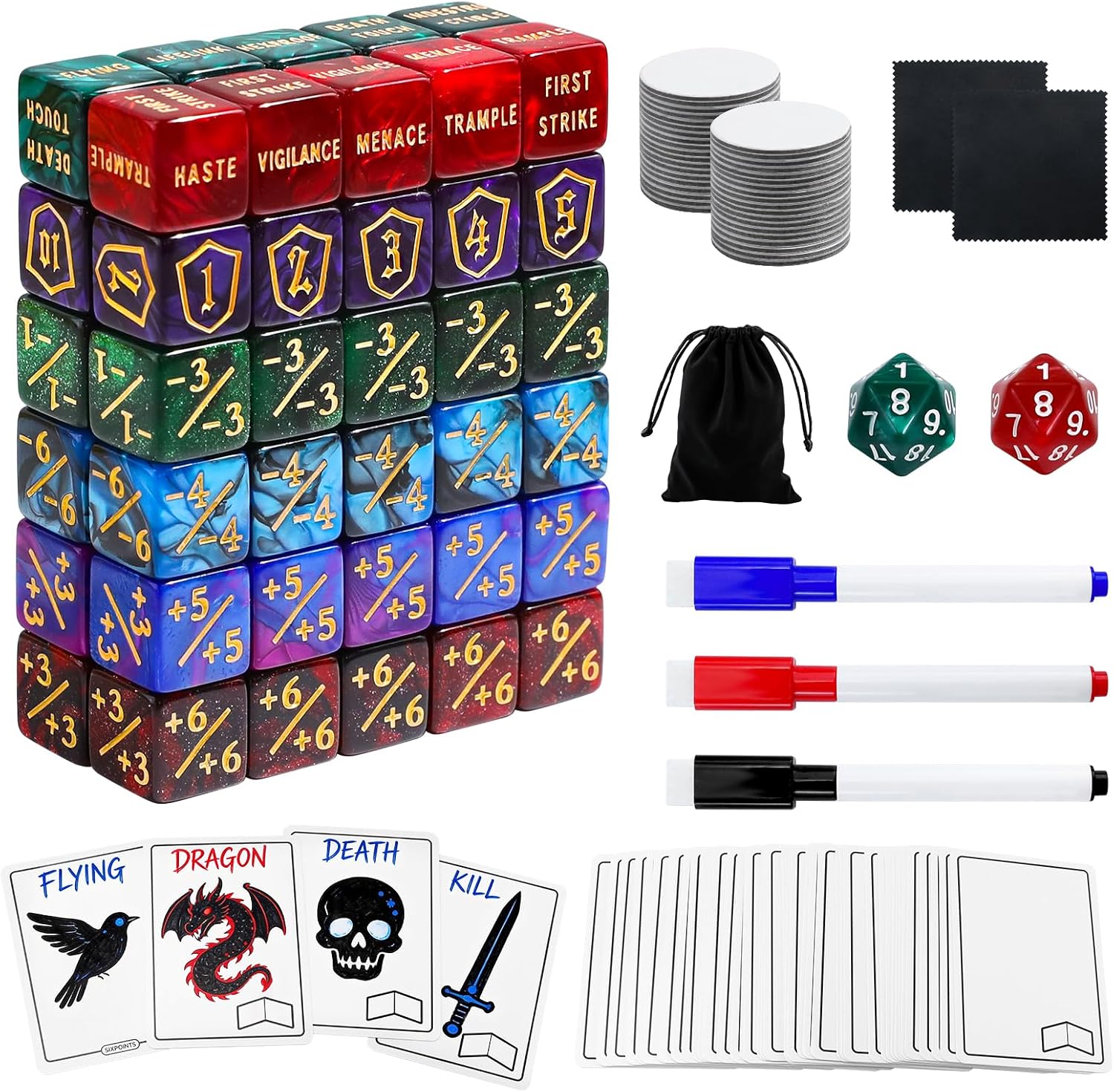 SIXPOINTS 118 Pieces MTG Dice Counters Bulk Ability Keywords Dice Set