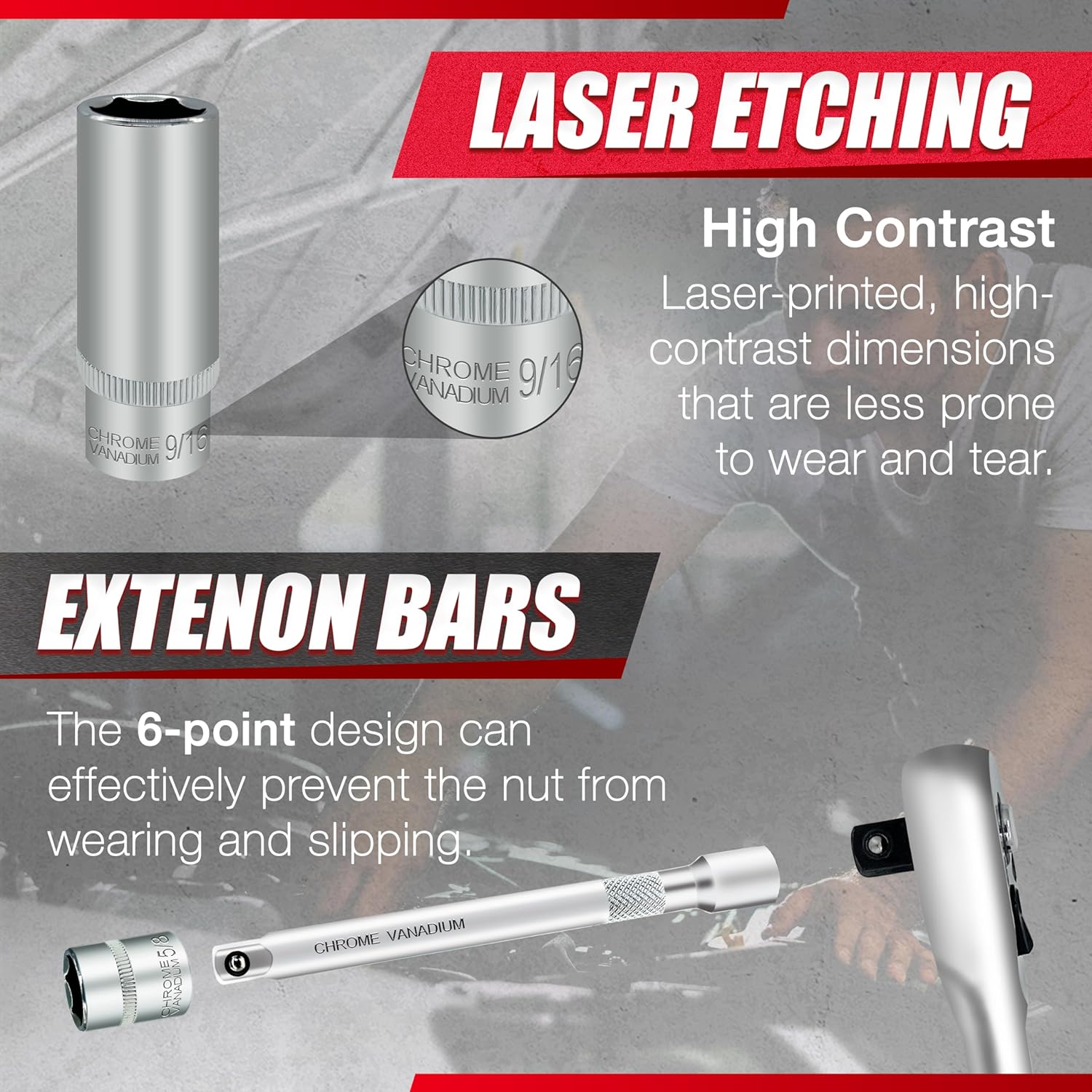 69pcs 1/4”&3/8"" Drive Impact Socket Set,Drive Master Socket Set,SAE/Metric, Deep & Shallow with Drive Head Ratchet,Drive Spark Plug Socket,Extension bar (3” & 6”),6 Point,CR-V Steel, Mirror