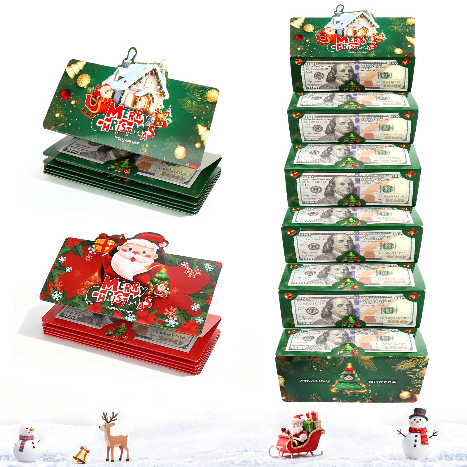 AIERSA 2Pcs Christmas Money Holders for Cash, Foldable Christmas Cash Gift Envelopes 10 Slots, Unique Multiple Checks Gift Card Book