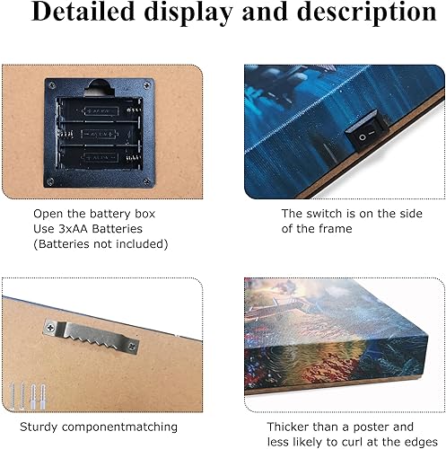 Miniatura 8 de Arte de pared LED de escena nocturna de cabaña de lago, 24 x 18 pulgadas, impresión en lienzo iluminado con temporizador, decoración de pared de