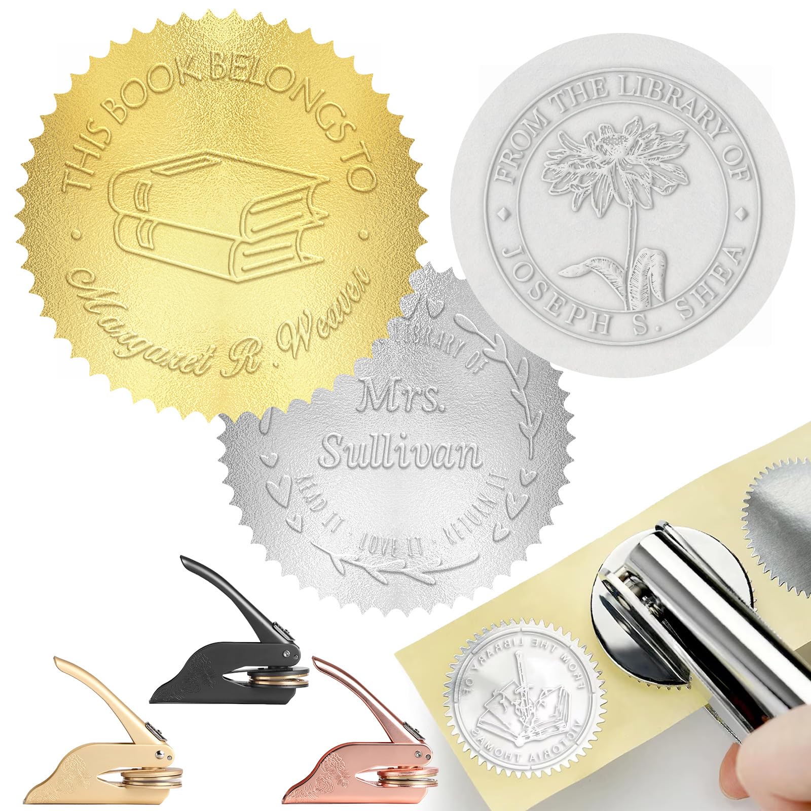 Prägestempel Personalisiert Buchpräger,Buchstempel Prägung Personalisiert mit Text Name,Personalisiert Book Embosser Geschenk für Bücher Bibliothek Umschläge