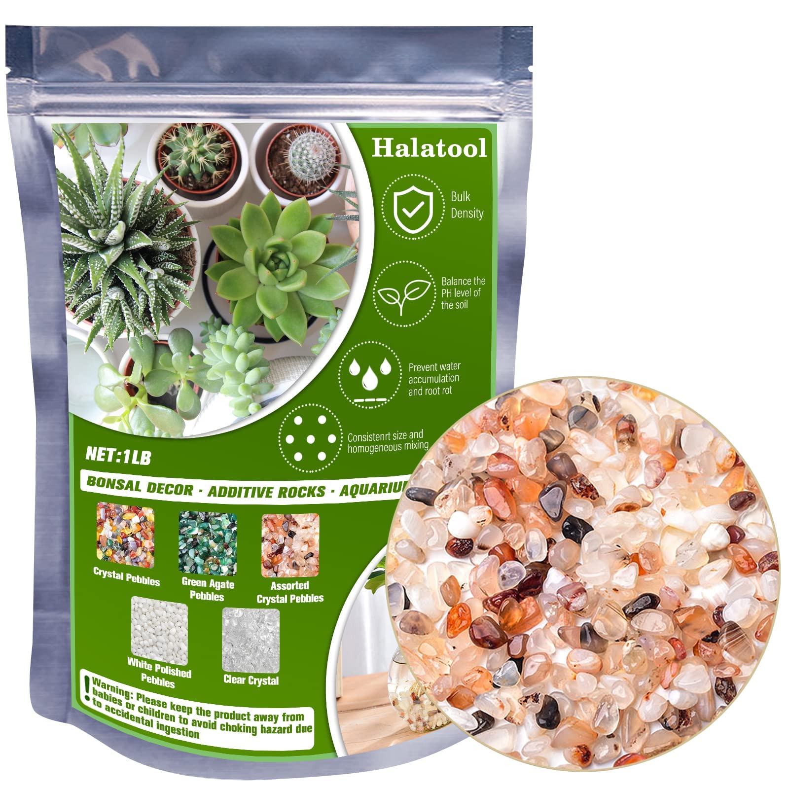 Halatool 1LB Crystal Pebbles 0.27"- 0.79" Natural Landscaping Pebbles Aquarium Gravel Decorative Polished Stone Suitable for Plants Home Decoration