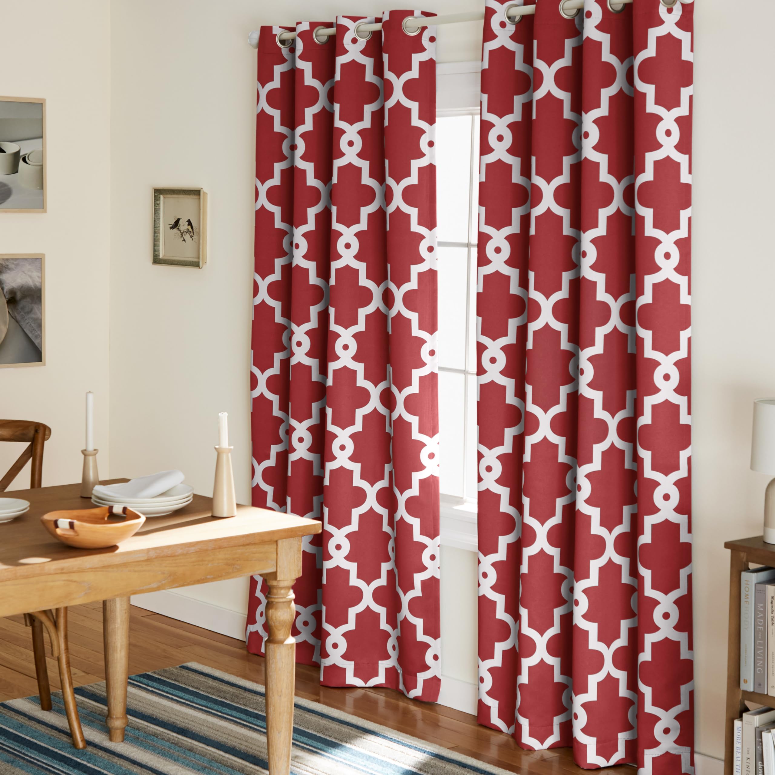 Exclusive Home Ironwork Sateen Woven Room Darkening Blackout Grommet Top Curtain Panel Pair, 52"x108", Burgundy