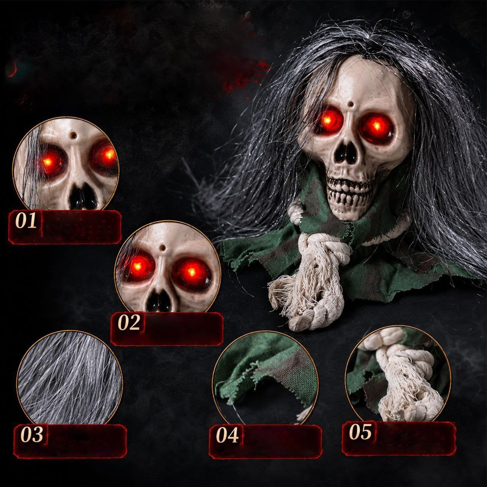 Halloween Dekoracje Czaszka Z Świecącymi Oczami Ruchoma Aktywowana