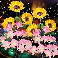 Vista 1 de Paquete de 4 luces solares de flores para exteriores, impermeables, IP65, girasoles solares, luces de melocotón, jardín, patio, paisaje, estaca