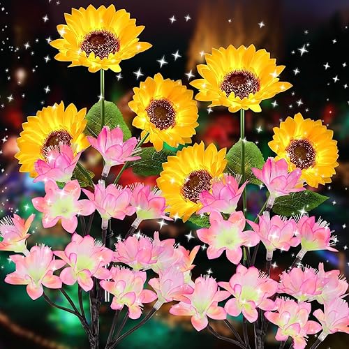 Paquete de 4 luces solares de flores para exteriores, impermeables, IP65, girasoles solares, luces de melocotón, jardín, patio, paisaje, estaca disponible en Yaxa Colombia