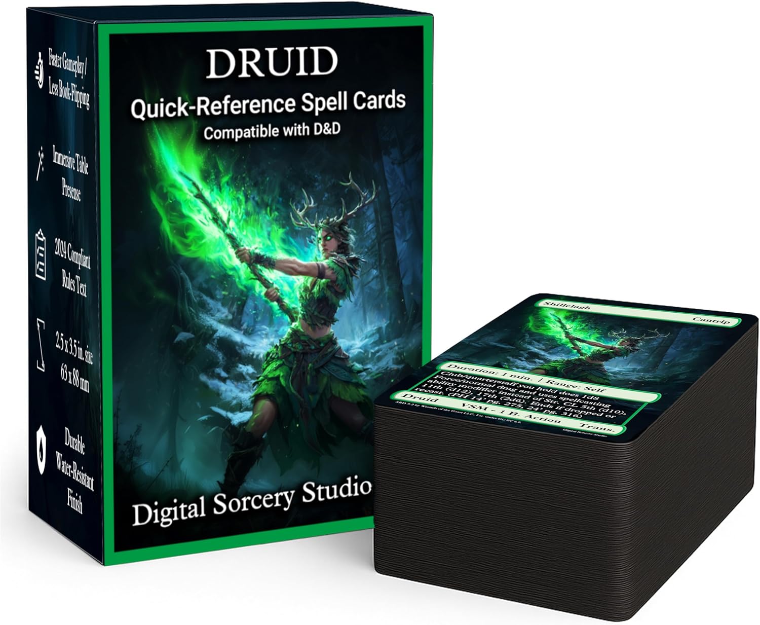 Druid Spell Cards 5e 2024 Full Art Cards – Compatible with D&D – Laminated Water Resistant DND Accessories – Quick Reference Spellbook Card Deck for Druids